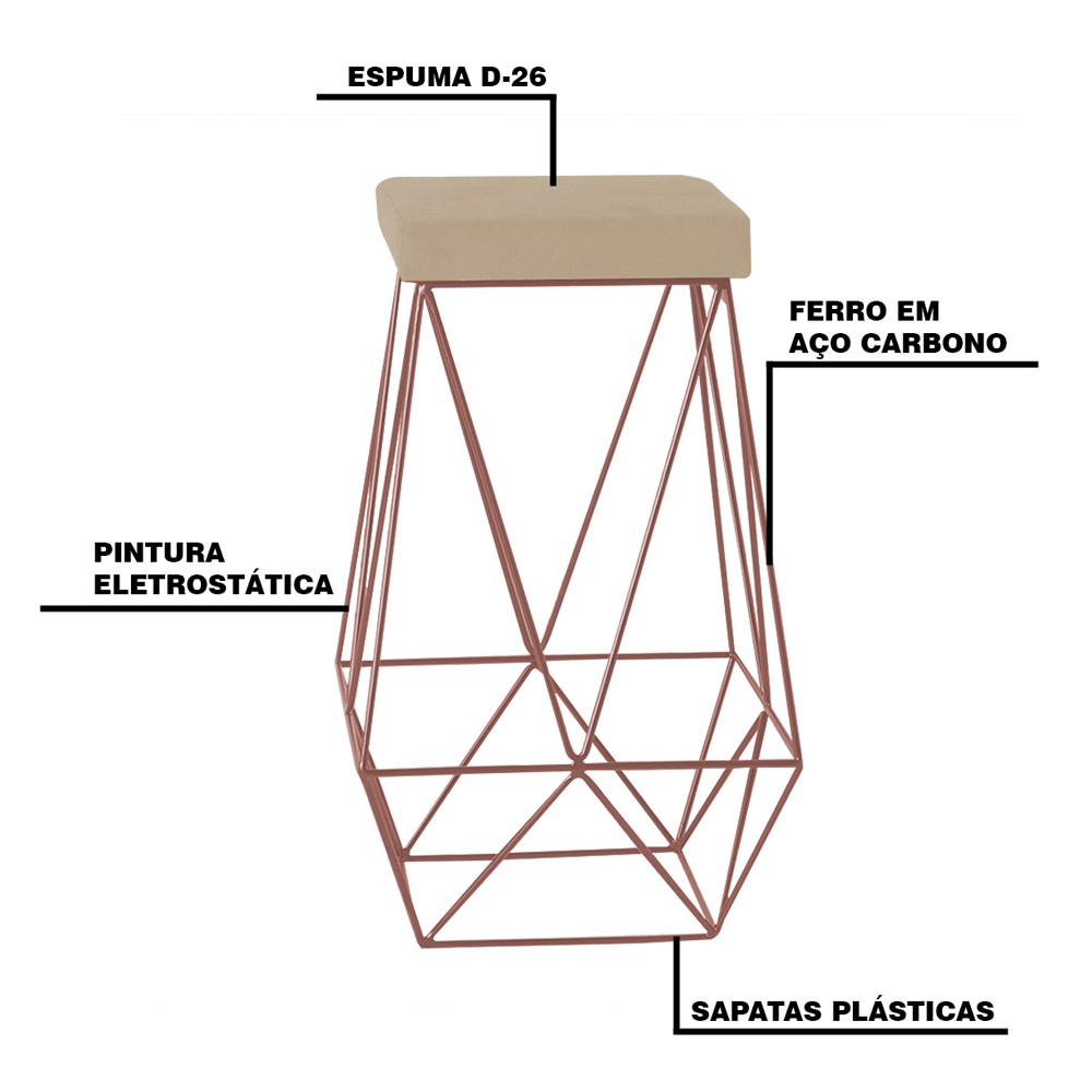 Kit 2 Banqueta Decorativa Kathy Base Bronze Veludo Bege G41 - Gran Belo