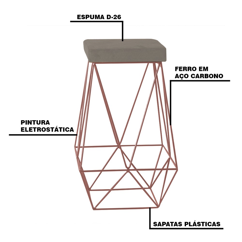 Kit 2 Banqueta Decorativa Kathy Base Bronze Veludo Cinza G41 - Gran Belo