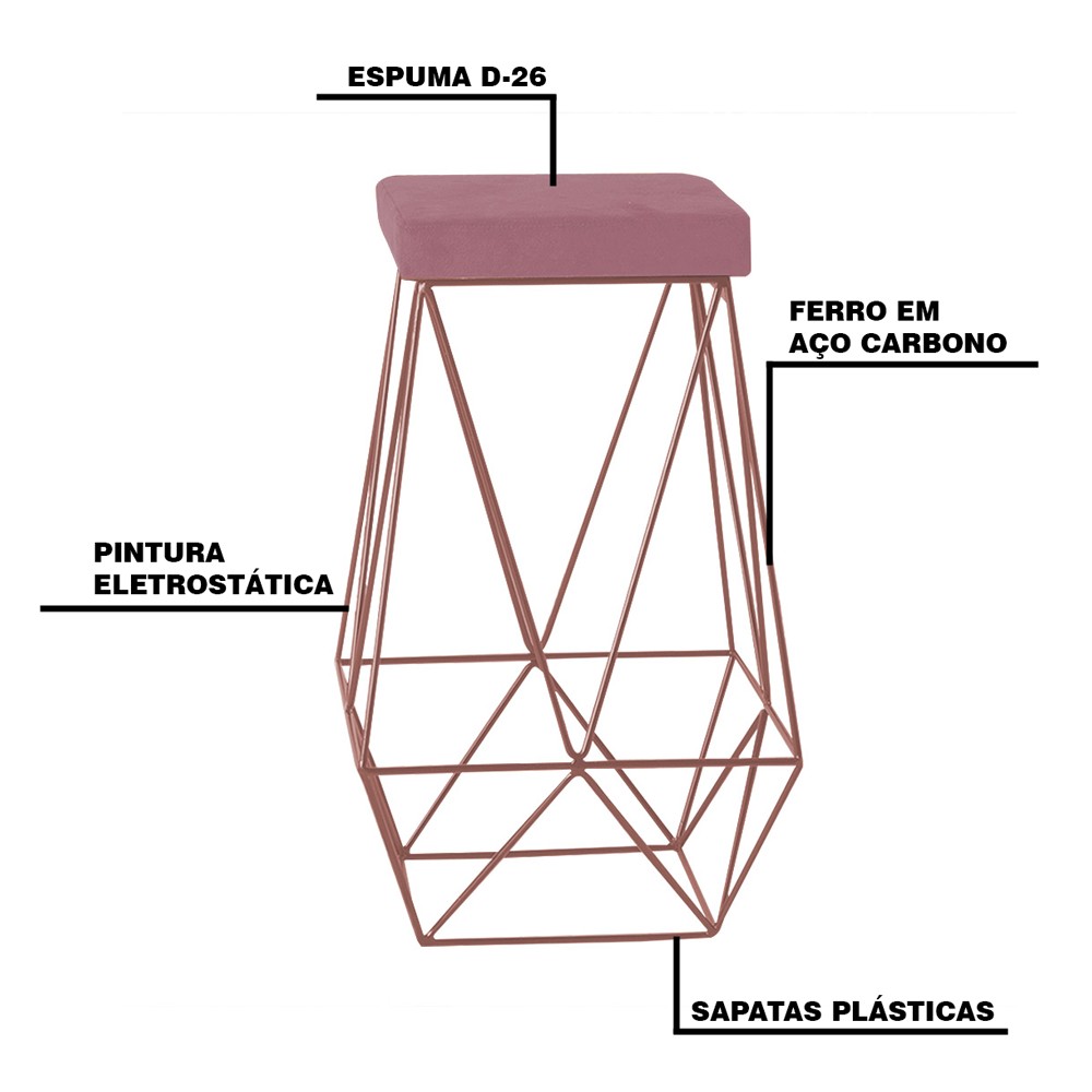 Kit 2 Banqueta Decorativa Kathy Base Bronze Veludo Rosê G41 - Gran Belo