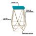 Kit 2 Banqueta Decorativa Kathy Base Gold Suede Azul Claro - Gran Belo