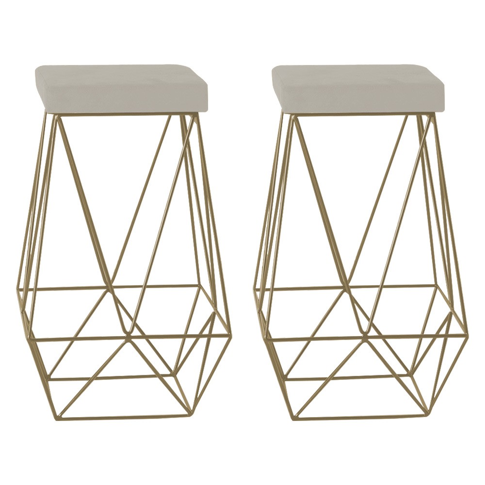 Kit 2 Banqueta Decorativa Kathy Base Gold Suede Bege G41 - Gran Belo