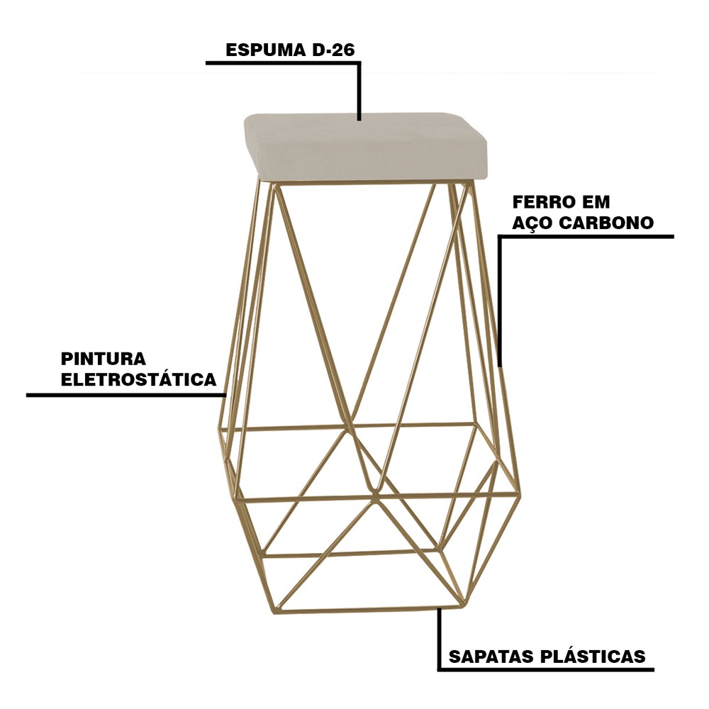 Kit 2 Banqueta Decorativa Kathy Base Gold Suede Bege G41 - Gran Belo