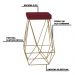 Kit 2 Banqueta Decorativa Kathy Base Gold Suede Bordô G41 - Gran Belo