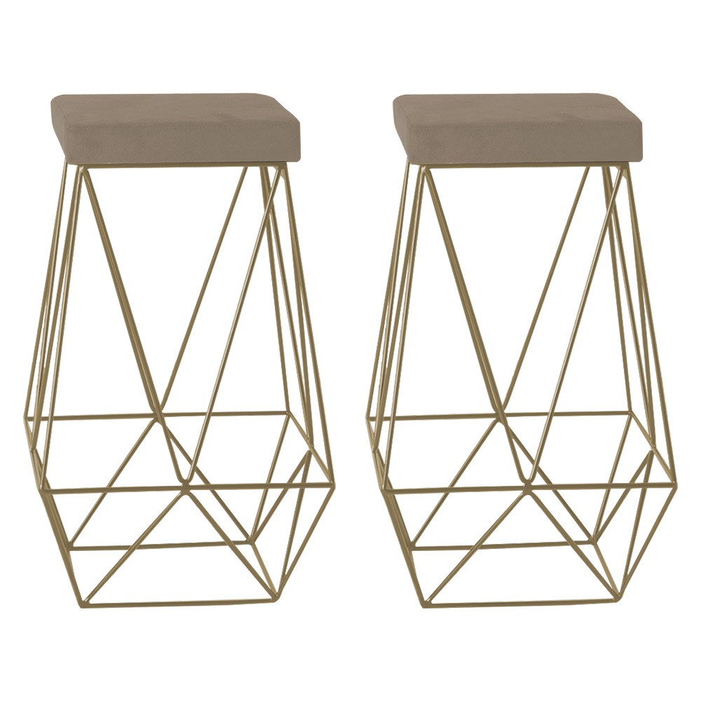 Kit 2 Banqueta Decorativa Kathy Base Gold Suede Cappuccino G41 - Gran Belo