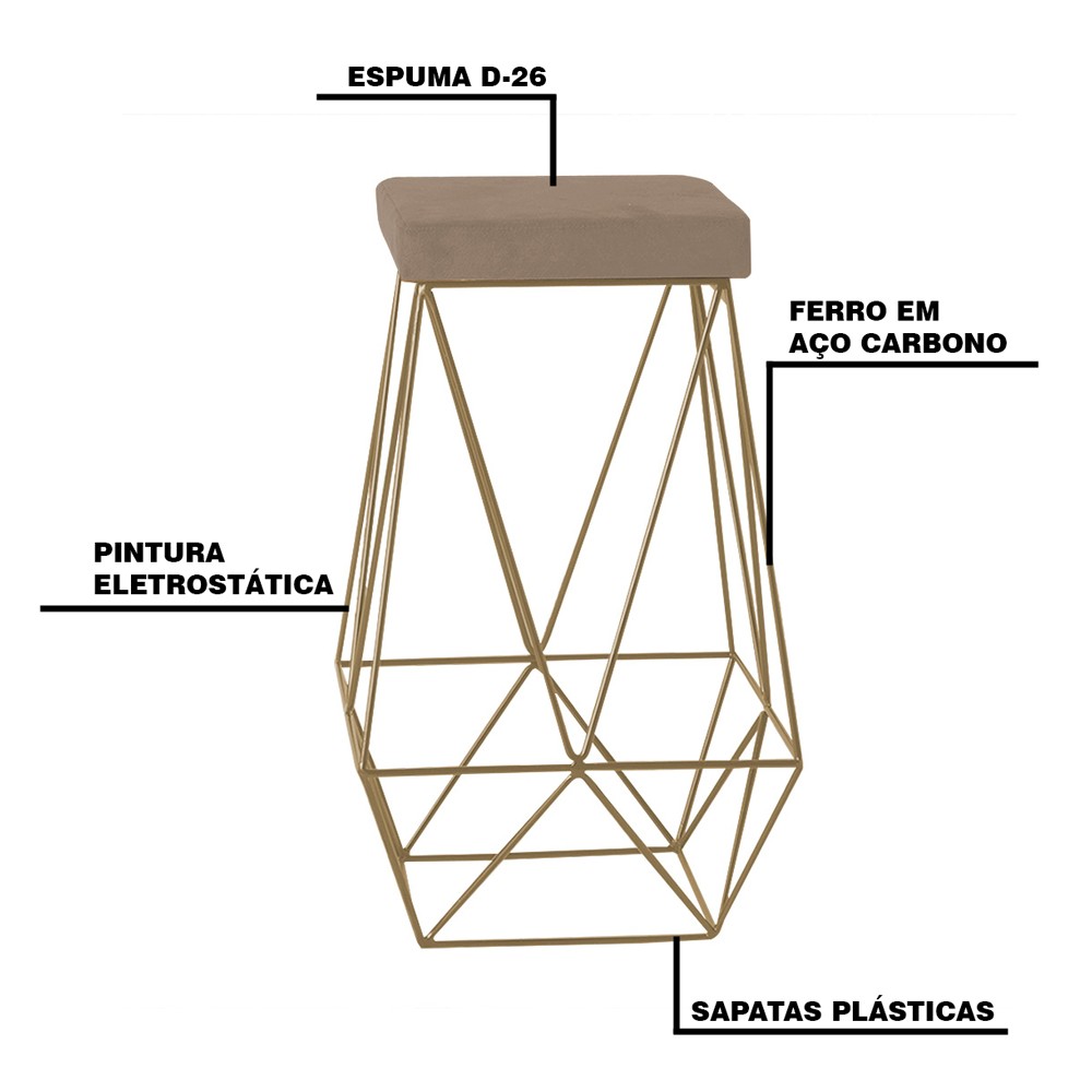 Kit 2 Banqueta Decorativa Kathy Base Gold Suede Cappuccino G41 - Gran Belo