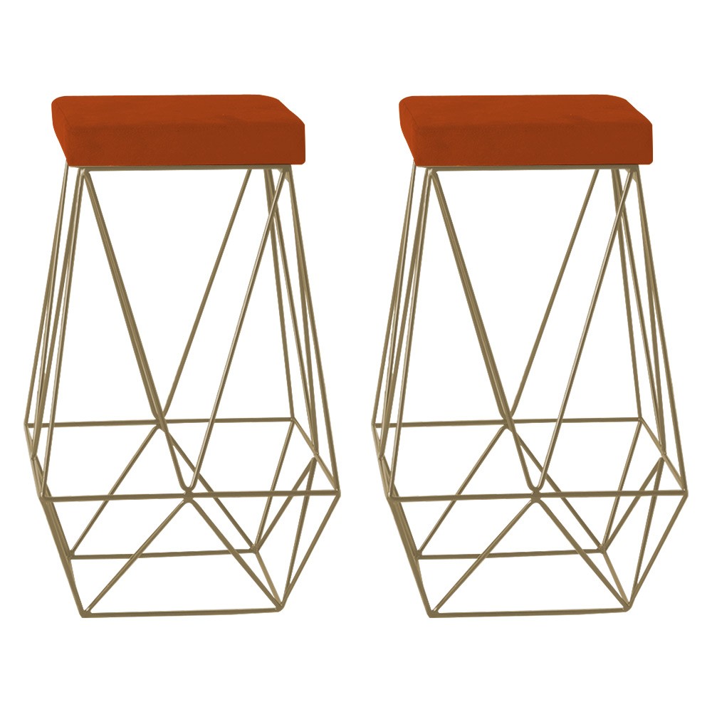 Kit 2 Banqueta Decorativa Kathy Base Gold Suede Telha G41 - Gran Belo