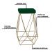 Kit 2 Banqueta Decorativa Kathy Base Gold Suede Verde G41 - Gran Belo