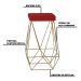 Kit 2 Banqueta Decorativa Kathy Base Gold Suede Vermelho G41 - Gran Belo
