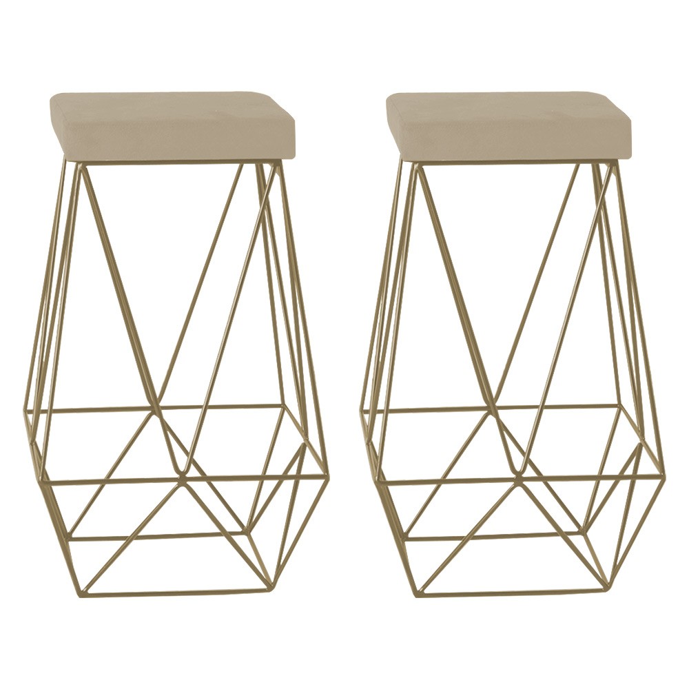 Kit 2 Banqueta Decorativa Kathy Base Gold Veludo Bege G41 - Gran Belo
