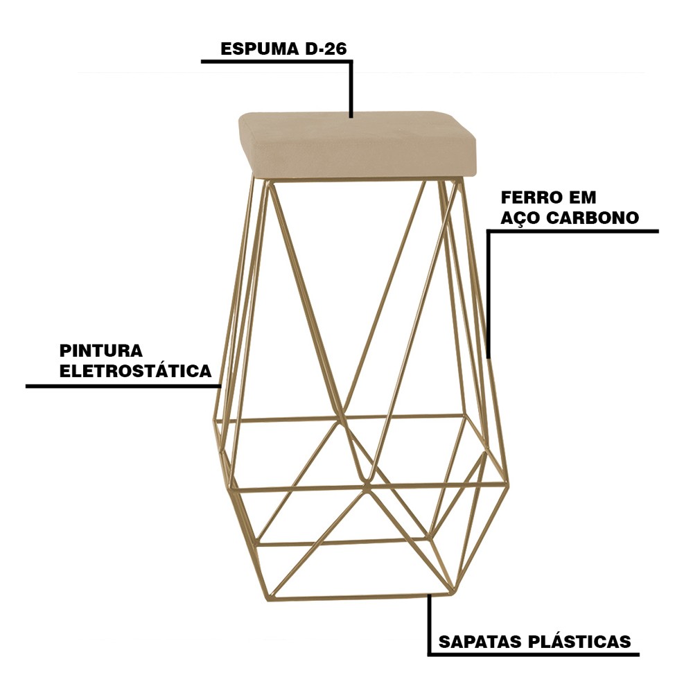 Kit 2 Banqueta Decorativa Kathy Base Gold Veludo Bege G41 - Gran Belo