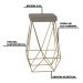 Kit 2 Banqueta Decorativa Kathy Base Gold Veludo Cinza G41 - Gran Belo