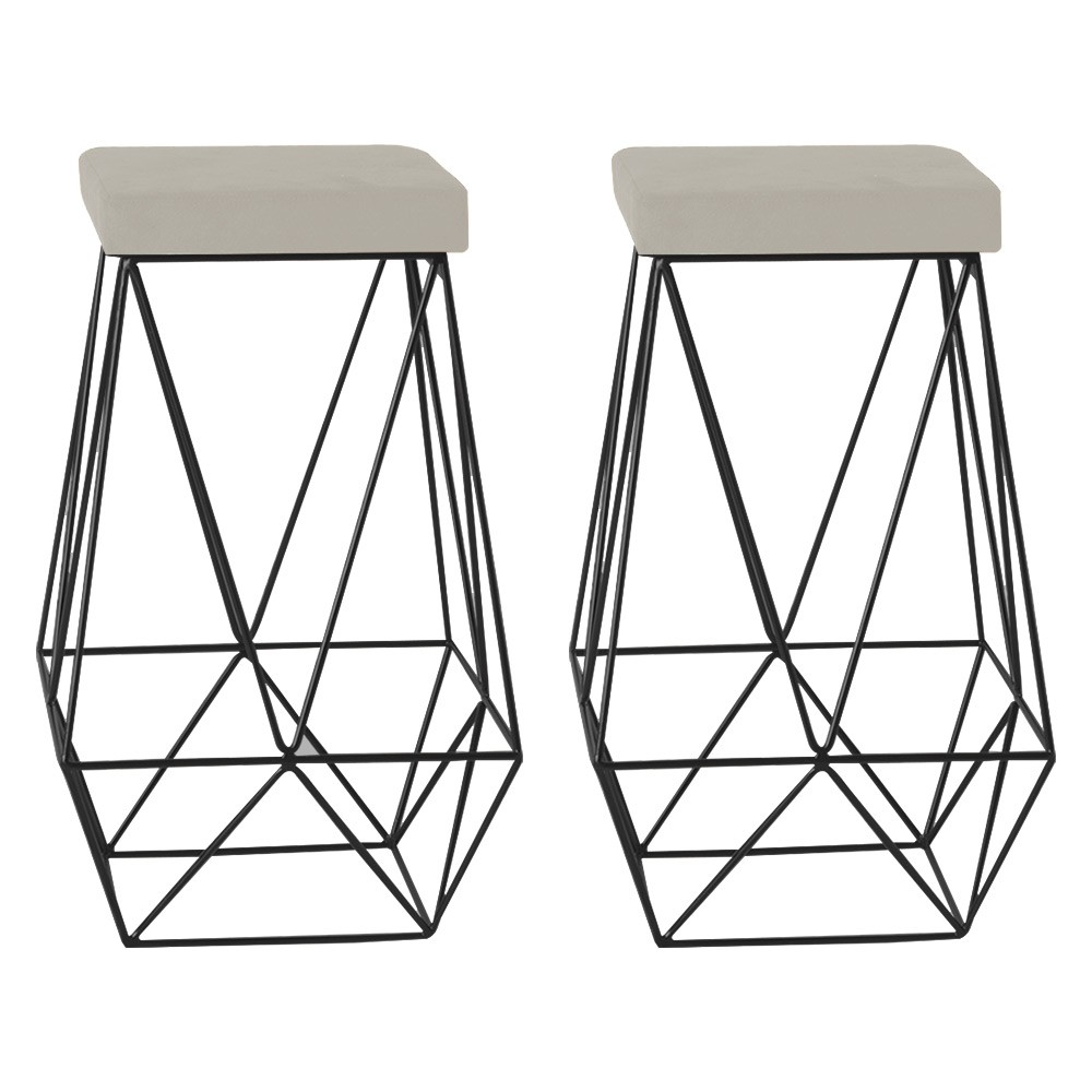 Kit 2 Banqueta Decorativa Kathy Base Preta Suede Bege G41 - Gran Belo