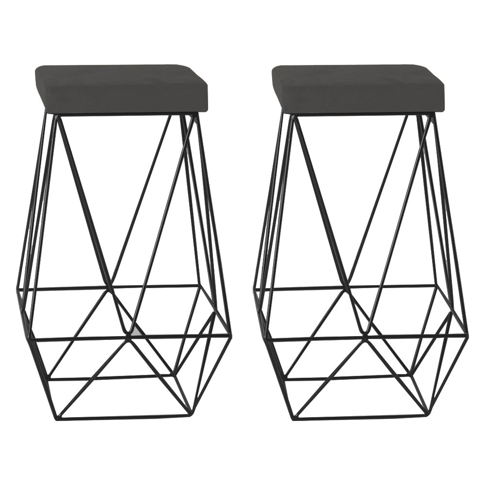 Kit 2 Banqueta Decorativa Kathy Base Preta Suede Cinza G41 - Gran Belo