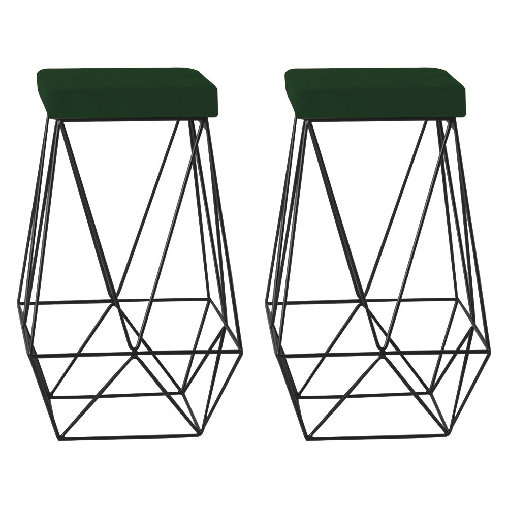 Kit 2 Banqueta Decorativa Kathy Base Preta Suede Verde G41 - Gran Belo