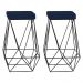 Kit 2 Banqueta Decorativa Kathy Base Preta Veludo Azul G41 - Gran Belo