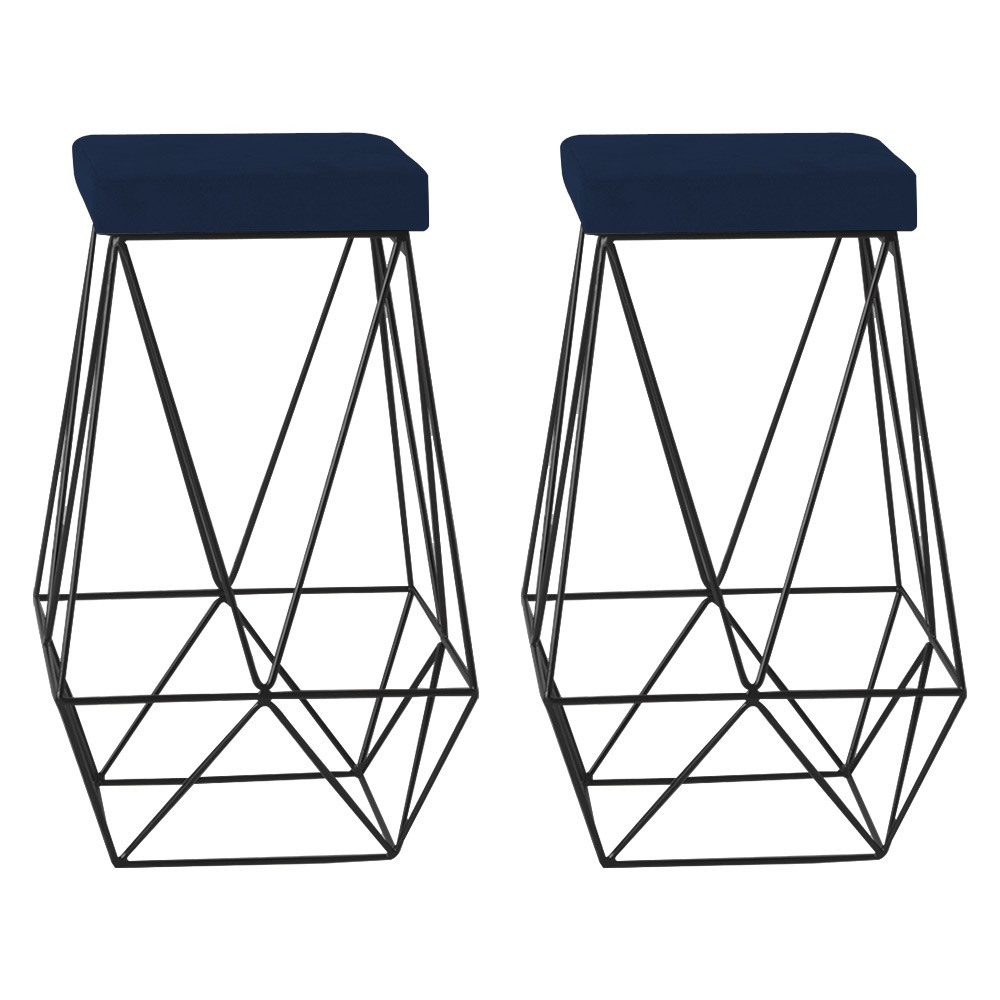 Kit 2 Banqueta Decorativa Kathy Base Preta Veludo Azul G41 - Gran Belo