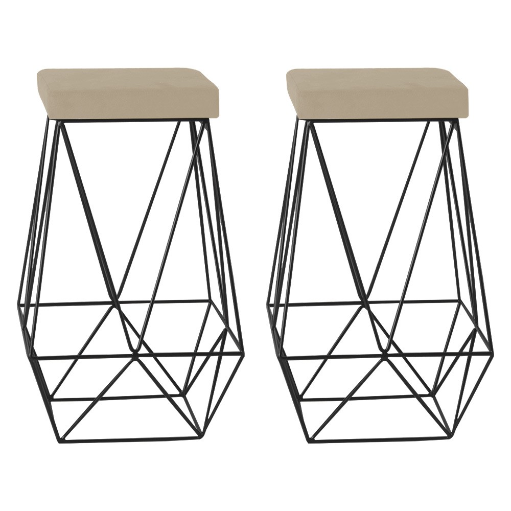 Kit 2 Banqueta Decorativa Kathy Base Preta Veludo Bege G41 - Gran Belo