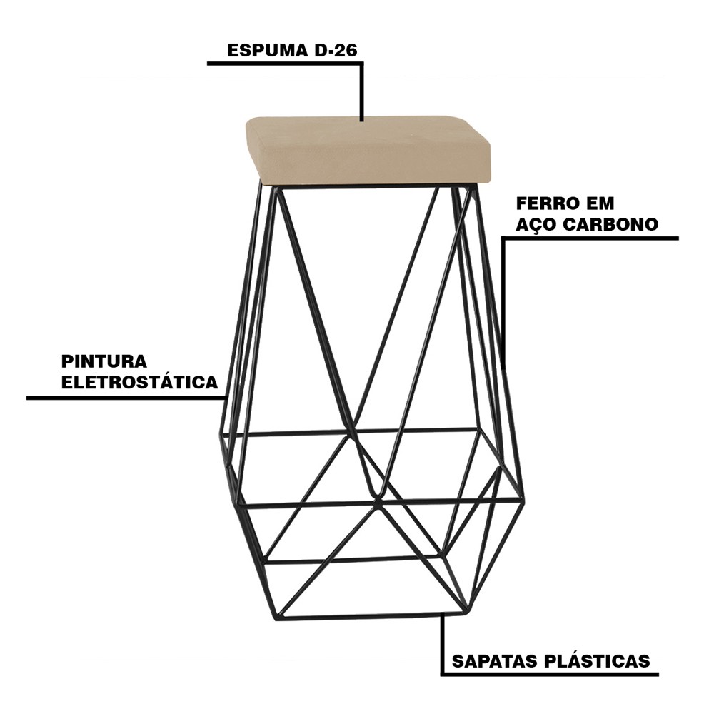 Kit 2 Banqueta Decorativa Kathy Base Preta Veludo Bege G41 - Gran Belo