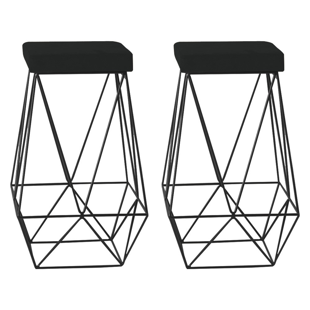 Kit 2 Banqueta Decorativa Kathy Base Preta Veludo Preto G41 - Gran Belo
