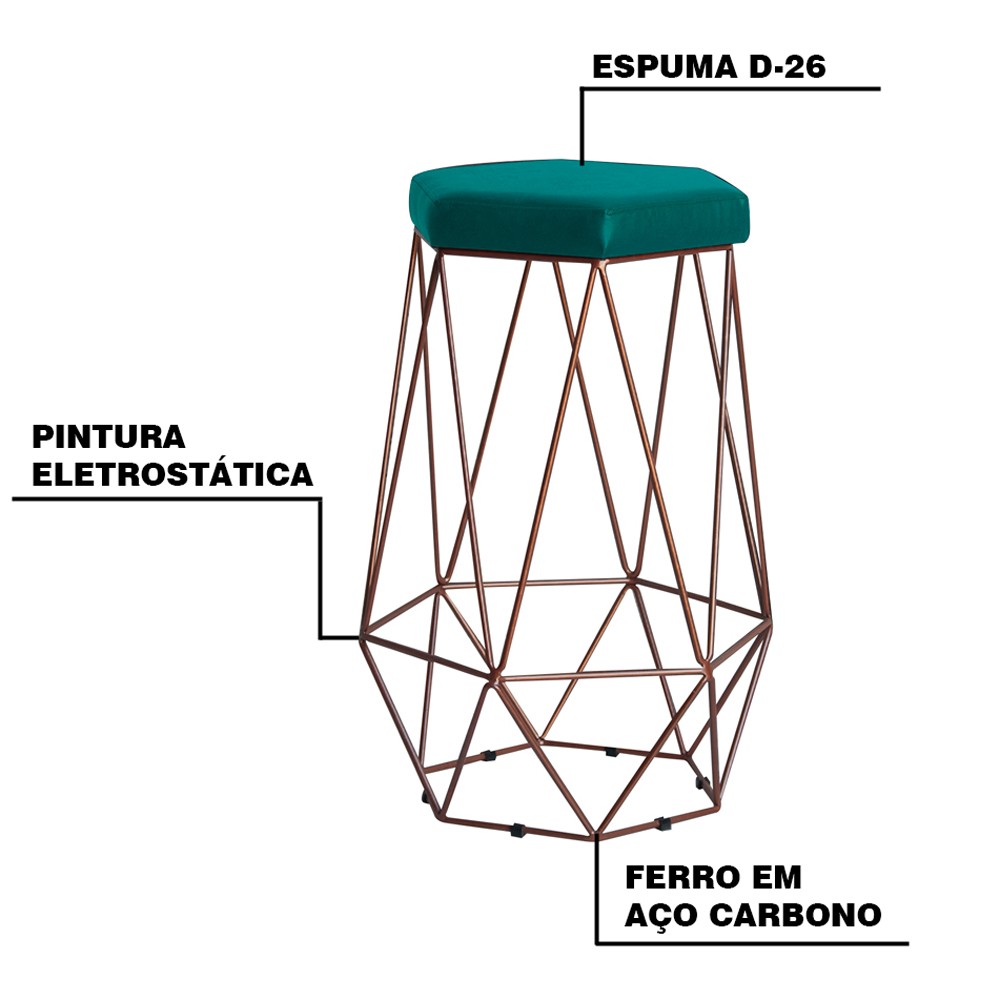 Kit 2 Banqueta Decorativa Rubel Base Bronze Suede Azul Claro - Gran Belo