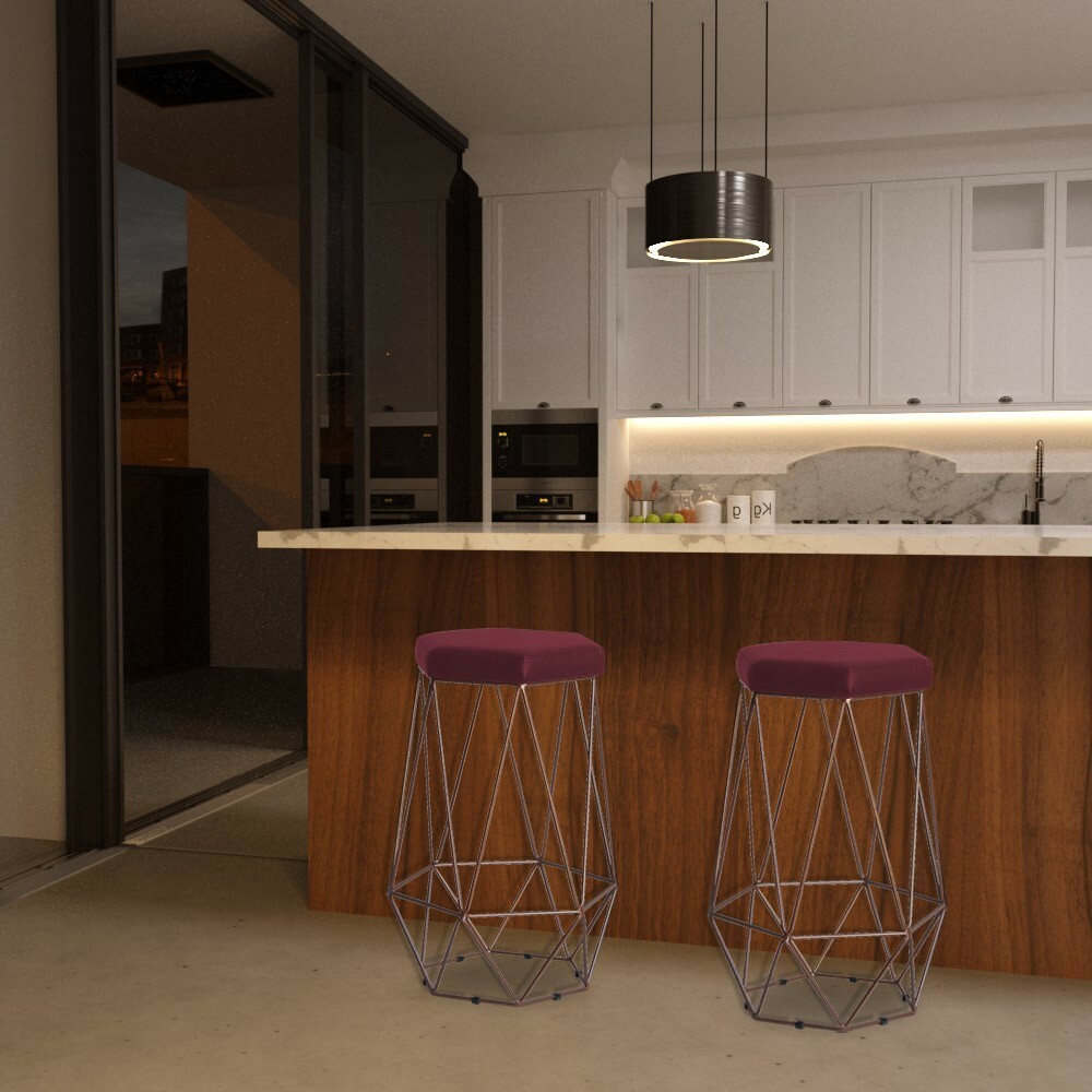 Kit 2 Banqueta Decorativa Rubel Base Bronze Suede Bordô G41 - Gran Belo