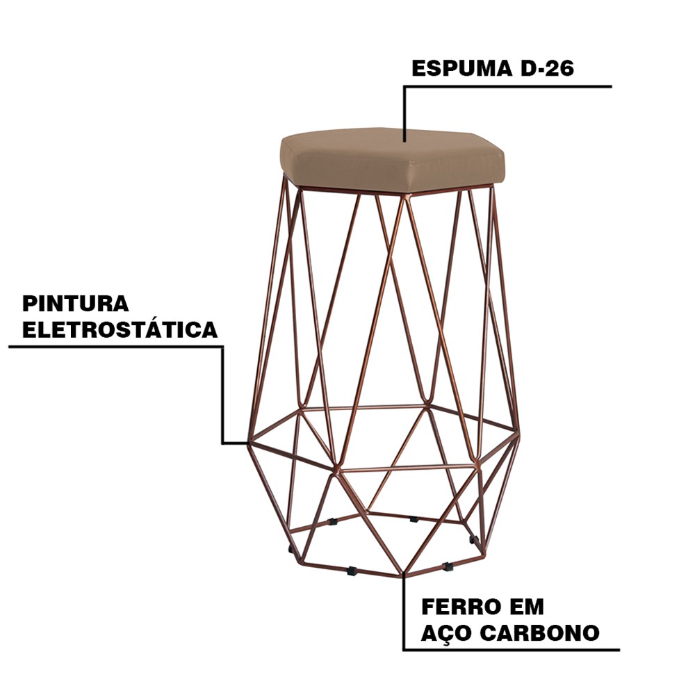 Kit 2 Banqueta Decorativa Rubel Base Bronze Suede Cappuccino G41 - Gran Belo