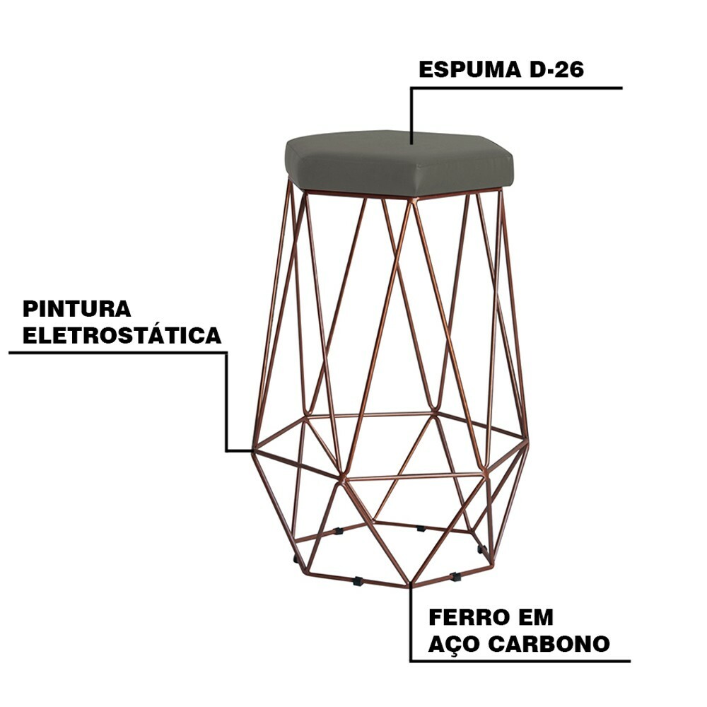 Kit 2 Banqueta Decorativa Rubel Base Bronze Suede Cinza G41 - Gran Belo
