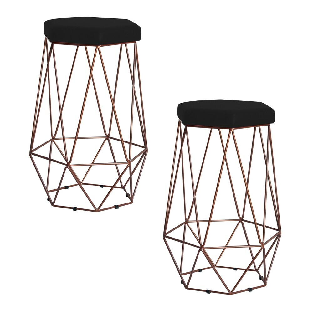 Kit 2 Banqueta Decorativa Rubel Base Bronze Suede Preto G41 - Gran Belo