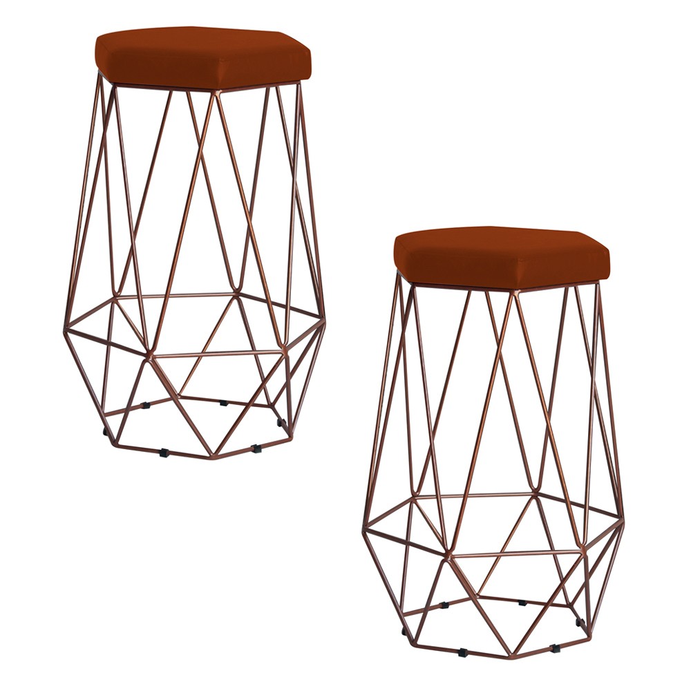 Kit 2 Banqueta Decorativa Rubel Base Bronze Suede Telha G41 - Gran Belo