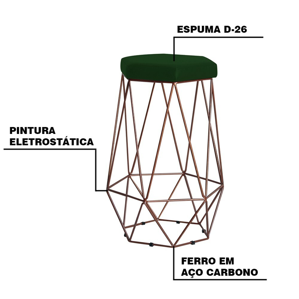 Kit 2 Banqueta Decorativa Rubel Base Bronze Suede Verde G41 - Gran Belo