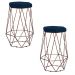 Kit 2 Banqueta Decorativa Rubel Base Bronze Veludo Azul G41 - Gran Belo