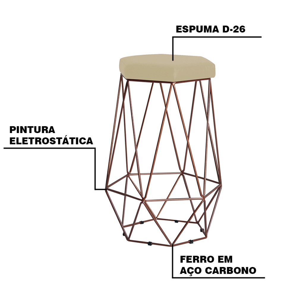 Kit 2 Banqueta Decorativa Rubel Base Bronze Veludo Bege - Gran Belo