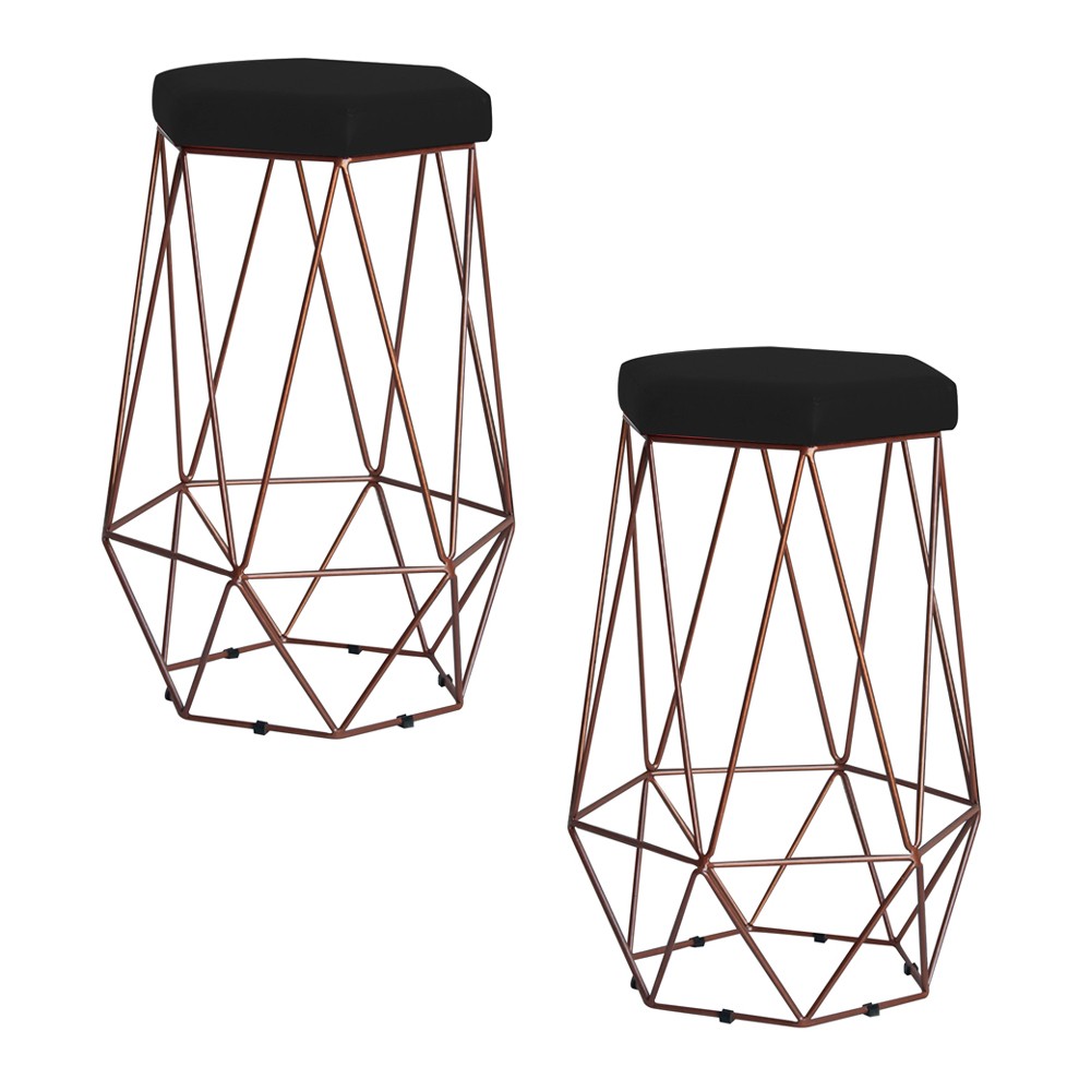 Kit 2 Banqueta Decorativa Rubel Base Bronze Veludo Preto G41 - Gran Belo