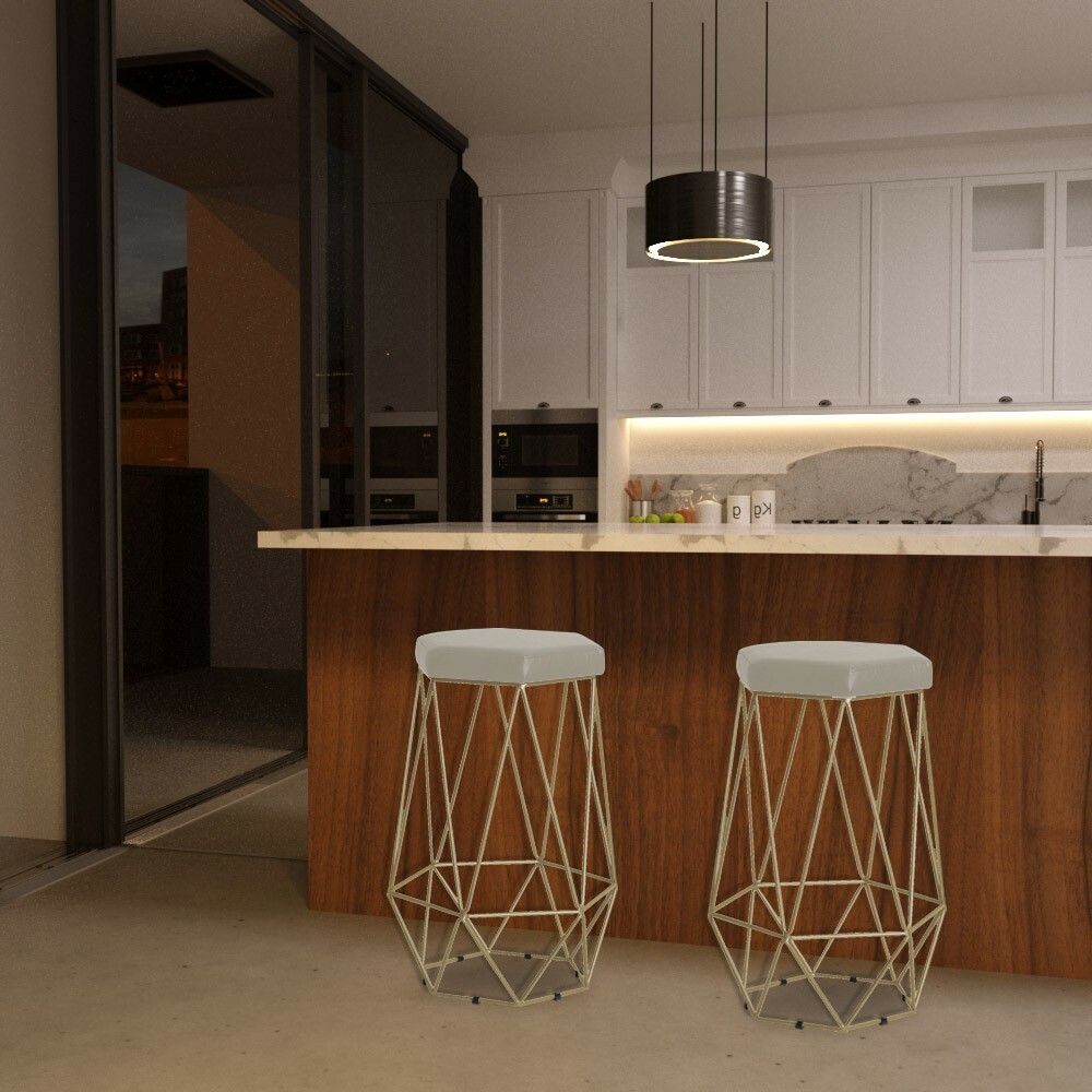 Kit 2 Banqueta Decorativa Rubel Base Gold Suede Bege G41 - Gran Belo