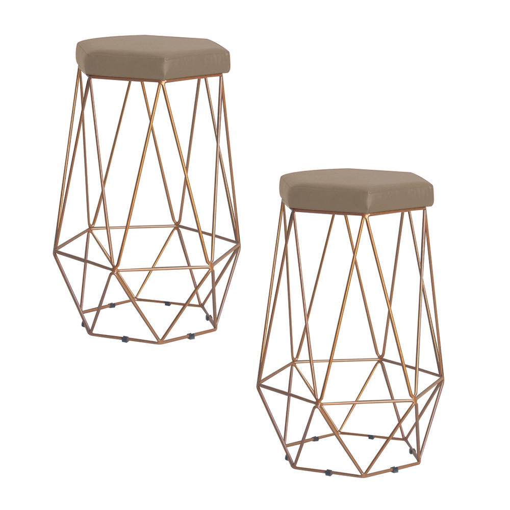 Kit 2 Banqueta Decorativa Rubel Base Gold Suede Cappuccino G41 - Gran Belo