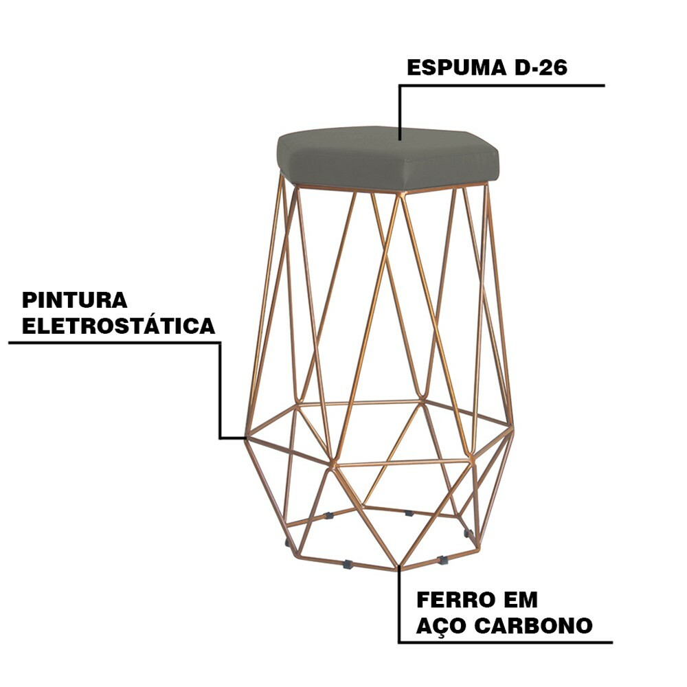Kit 2 Banqueta Decorativa Rubel Base Gold Suede Cinza - Gran Belo