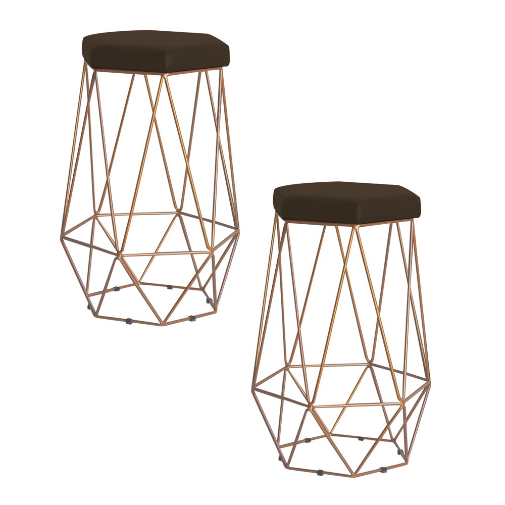 Kit 2 Banqueta Decorativa Rubel Base Gold Suede Marrom G41 - Gran Belo