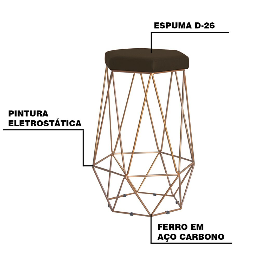 Kit 2 Banqueta Decorativa Rubel Base Gold Suede Marrom G41 - Gran Belo