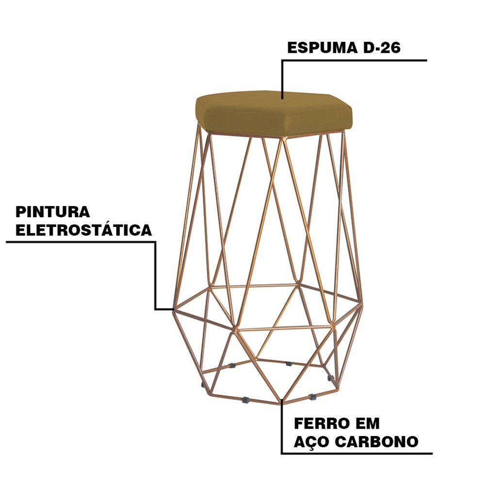 Kit 2 Banqueta Decorativa Rubel Base Gold Suede Mostarda G41 - Gran Belo