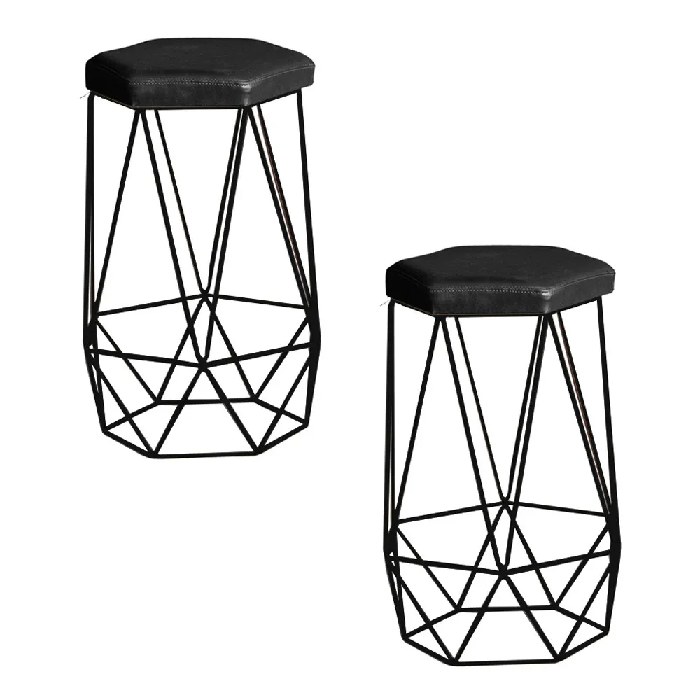 Kit 2 Banqueta Decorativa Rubel Base Preta PU Sintético Preto G41 - Gran Belo