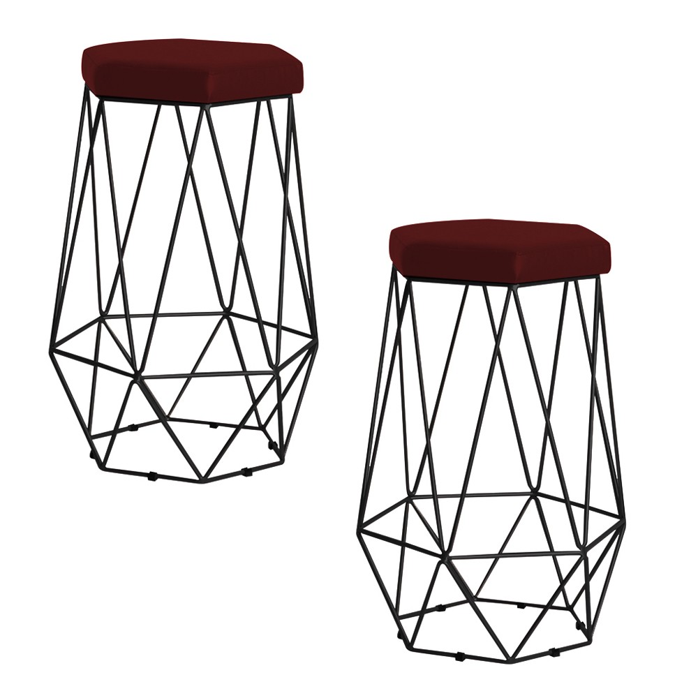 Kit 2 Banqueta Decorativa Rubel Base Preta Suede Bordô G41 - Gran Belo