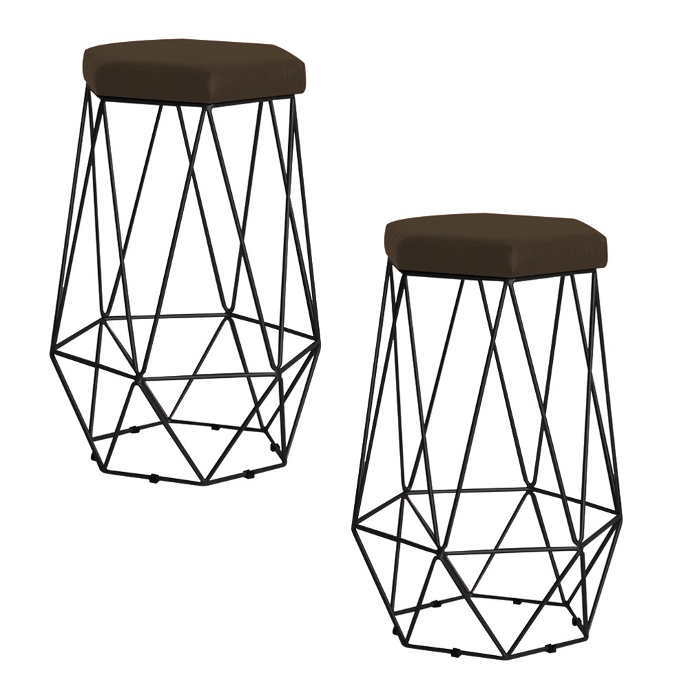 Kit 2 Banqueta Decorativa Rubel Base Preta Suede Marrom G41 - Gran Belo