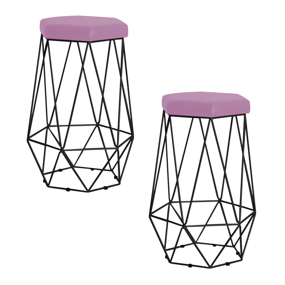 Kit 2 Banqueta Decorativa Rubel Base Preta Veludo Rosê G41 - Gran Belo