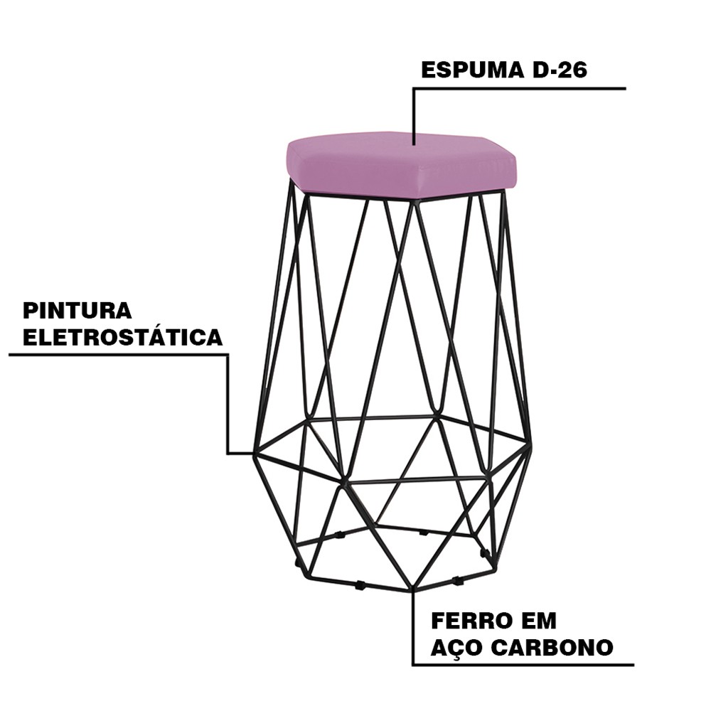 Kit 2 Banqueta Decorativa Rubel Base Preta Veludo Rosê G41 - Gran Belo