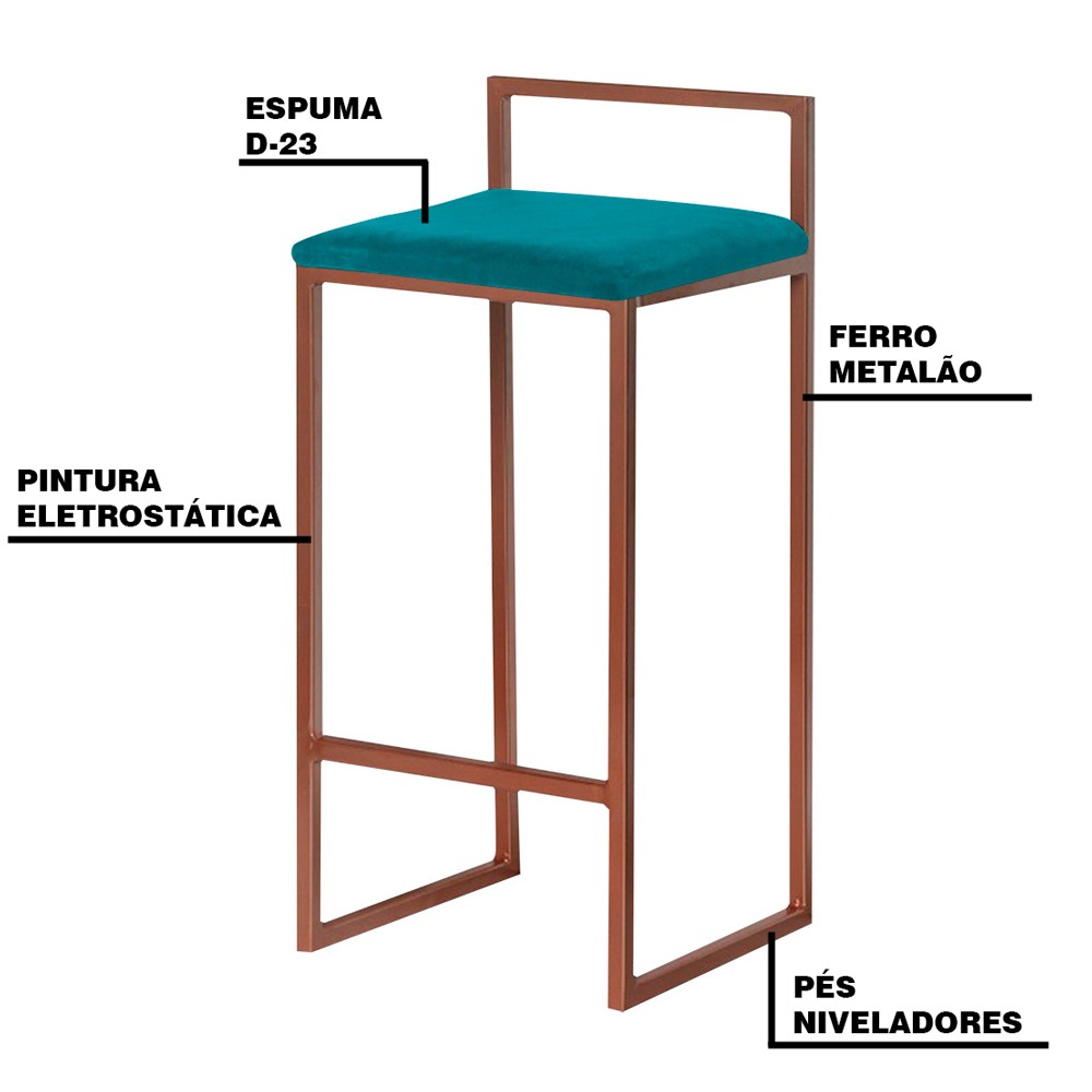 Kit 2 Banqueta Decorativa Selena Base Bronze Suede Azul Claro G41 - Gran Belo