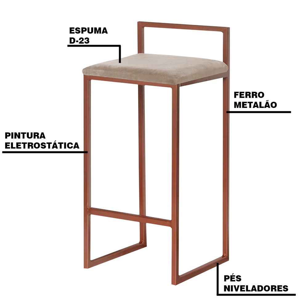 Kit 2 Banqueta Decorativa Selena Base Bronze Suede Cappuccino G41 - Gran Belo