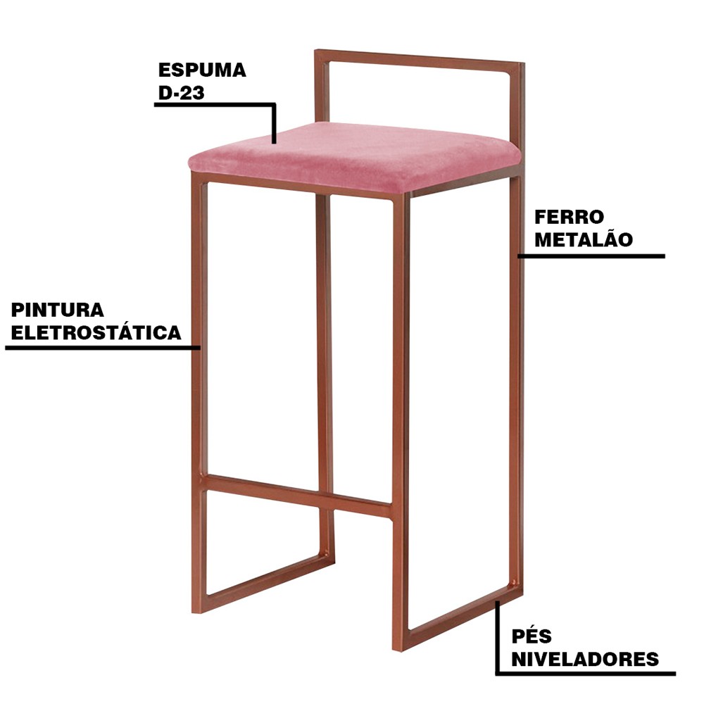Kit 2 Banqueta Decorativa Selena Base Bronze Suede Rosa G41 - Gran Belo