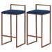 Kit 2 Banqueta Decorativa Selena Base Bronze Veludo Azul - Gran Belo