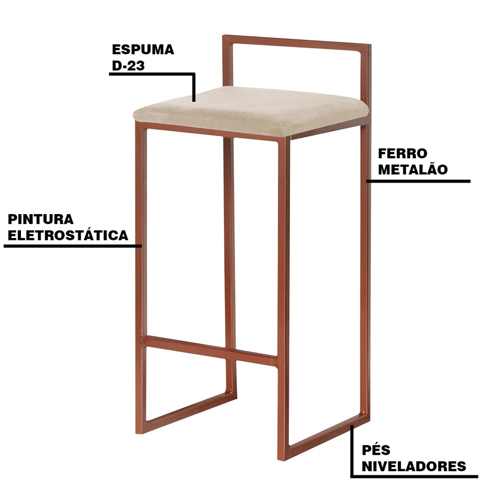 Kit 2 Banqueta Decorativa Selena Base Bronze Veludo Bege G41 - Gran Belo