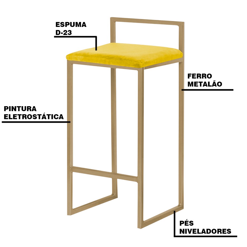 Kit 2 Banqueta Decorativa Selena Base Gold Suede Amarelo G41 - Gran Belo